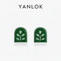 Minimalistische S925 zilveren boog oorknopjes met groen emaille en bladpatroon - S925 Zilver - Groen