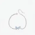 Pulsera de doble capa de plata S925 con dije de mariposa de cristal azul claro brillante - Plata 925 / Plateado
