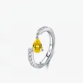 S925 sterling silver ring with drop-shaped yellow stone and sparkling zircon accents - Adjustable Open / Silver