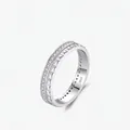 Anello a doppio strato in argento S925 con pavé di zirconi e motivi geometrici a rombi - Taglia US 5 / Argento