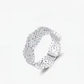 Elegant S925 sterling silver hollow honeycomb ring with sparkling pavé zircon stones - US Size 5 / 925 Sterling Silver