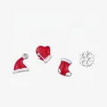 S925 silver Christmas earring set with red enamel hat, glove, sock and snowflake studs - 925 Silver / S925 Sterling Silver (Christmas Theme Set)