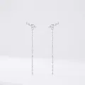 Elegant 925 silver long tassel earrings with linear pearl studs for a minimalist look - 925 Silver / 925 Sterling Silver