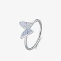 S925 sterling silver butterfly ring with light blue opal-like crystal stones inlay - US Size 5 / Silver