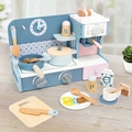 Wooden play kitchen set with stove, coffee machine and cookware for toddler role play - Morandi Coffee Machine and Stove