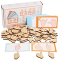 Set puzzle Montessori in legno con carte gestuali a colori blu e arancione per bimbi - Puzzle di Abbinamento Gesti