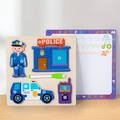 3D-Holzpuzzle-Set mit Polizeimotiv, magnetischer Maltafel und nummerierten Teilen - Polizeiauto