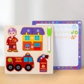 Kinder Holzpuzzle Feuerwehrauto Set mit Buchstaben Zeichenbrett und Whiteboard Stift - Feuerwehrwagen