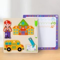Holzpuzzle mit Jungen- und Schulbus-Motiven und Regenbogen-Alphabet-Zeichenbrett - Schulbus
