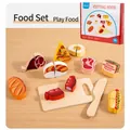 Wooden play food set featuring pizza, steak and sushi with a cutting board for kids - Food Set - Sausage