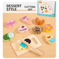 Wooden play food dessert set with toy knife and velcro cutting cake for kids - Dessert Set - Cake