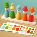 Giocattolo Montessori in legno con bambole colorate e carte di apprendimento - Abbinamento Espressioni con Cambio Cappello