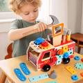 Set giocattolo educativo camion dei pompieri in legno per bambini con attrezzi - Carrello degli attrezzi con dadi YF