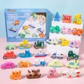 Set di 26 mattoncini a forma di lettere trasformabili in veicoli con scatola regalo - 26.8*21.3*6cm / Stile Trasporto (Scatola Blu)