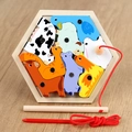 Wooden hexagonal puzzle for kids with animal themes and a magnetic fishing rod - Farm Style (Cow)