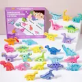 Set di 26 blocchi alfabeto a forma di dinosauro in colori pastello per bambini - 26.8*21.3*6cm / Stile Dinosauro (Scatola Viola)