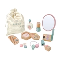 Kids wooden makeup toy set with drawstring bag and Morandi color floral accessories - Vintage Makeup Bag Style (kb46)