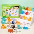 Puzzle educativo 3D in legno con alfabeto animale A-Z e scatola regalo verde - 26.8*21.3*6cm / Stile Animale (Scatola Verde)
