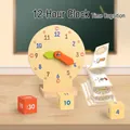 Educational wooden teaching clock set with movable hands and learning cards for kids - 12-Hour System Clock