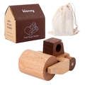 Mini wooden road roller toy with decorative paper box and cotton drawstring pouch - Road Roller