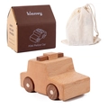 Miniature wooden police car toy with a natural wood finish, eco-packaging and canvas bag - Police Car