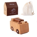 Wooden toy ladder truck model set with a natural wood finish and drawstring storage bag - Ladder Truck