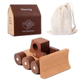 Eco-friendly wooden bulldozer toy with packaging box and drawstring storage bag - Bulldozer