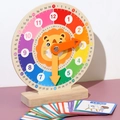 Educational wooden lion clock toy with sorting cards for teaching time to children - Lion Clock