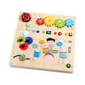 Wooden musical busy board for kids featuring interactive LED lights, gears and colorful buttons - Touch Drum Busy Board With Lights