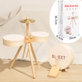Batteria in legno minimalista per bambini con pedale e piatti, altezza totale 36,7 cm - Set di Tamburi con Pedale (Colore Naturale)