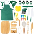 Set da forno per bambini da 30 pezzi con grembiule verde e vari utensili da cucina - Set da 20 Pezzi