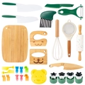 Set attrezzi cucina in legno per bambini con coltelli sicuri e stampini colorati - Set da 18 Pezzi