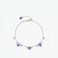 S925 silver beaded bracelet with purple waterdrop gems and sparkling cubic zirconia - 925 Silver / Purple (S925 Sterling Silver)