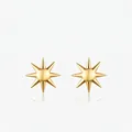 Minimalist gold sunburst stud earrings with polished starburst star design on white background - Gold