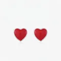S925 silver heart stud earrings with vibrant red enamel finish on white background - 925 Silver / Red Heart (S925 Silver)