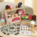 Set gioco gelateria in legno con palline colorate, coni e menu per bambini - Colore legno naturale
