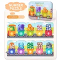 Kids number train puzzle toy with animal motifs in a tin storage box for learning 1-10 - Number Matching Tin Box
