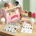 Set bancone del gelato in legno rosa per bambini con palline e monete giocattolo - Rosa
