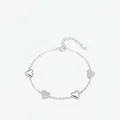 Elegante pulsera de plata de ley 925 con dijes de corazón y circonitas en cadena en O - Plata 925 / Plata de ley 925