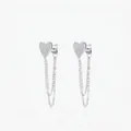 Sparkling S925 silver heart stud earrings with long double chains and cubic zirconia - 925 Silver / Silver