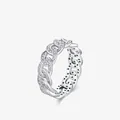 S925 sterling silver cuban link ring with sparkling white zircons in punk style - US Size 5 / Silver