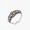 Vintage 925 sterling silver multi-stone ring with oval pastel gems and diamonds - US Size 5 / Silver