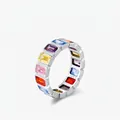 Rainbow S925 sterling silver ring featuring colorful rectangular multi-gemstones for women - US Size 5 / Silver