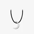 Minimalist s925 silver crescent moon pendant on a black adjustable cord sweater chain - 925 Silver / 925 Sterling Silver