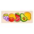 Puzzle in legno per bambini con sette simpatiche forme di frutta su una base naturale - Frutta (Uva)