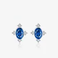 Orecchini a lobo in argento S925 con zaffiro blu ovale e zirconi scintillanti - Argento 925 / Argento (Blu Zaffiro)