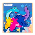 3D wooden plesiosaur puzzle with colorful blocks and vibrant ocean base for kids - Plesiosaur
