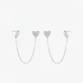 Elegant S925 silver asymmetric heart drop earrings with full crystal pave on white background - 925 Sterling Silver / 925 Silver