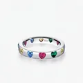S925 Sterling Silver Heart Ring with Colorful Zircon Stones and Hallmark Engraving - US Size 5 / 925 Sterling Silver