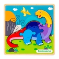 Wooden 3D cartoon brontosaurus puzzle with colorful dinosaur pieces for early learning - Brontosaurus